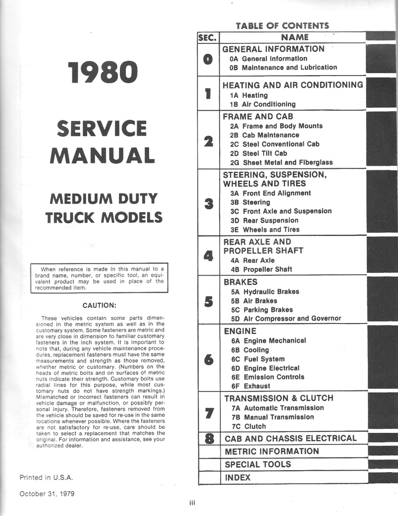 1980 Chevrolet Medium Duty Truck Series 40-60 B, C, P & W Chassis Shop Maintenance Repair Service Manual