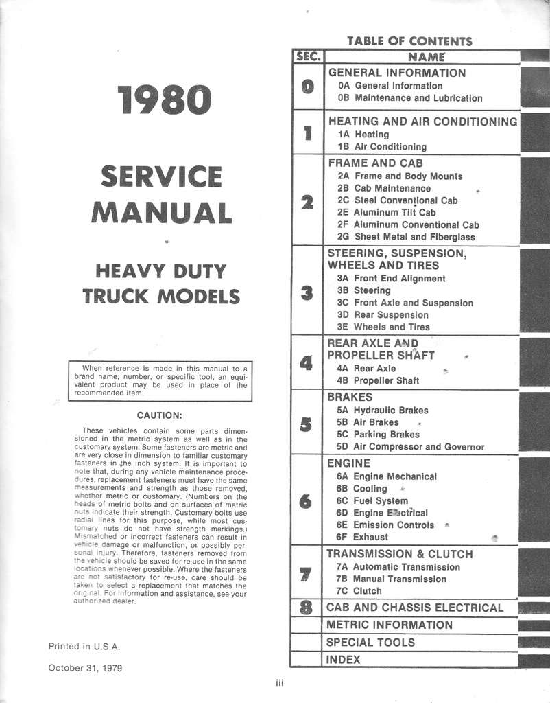 1980 Chevrolet Heavy Duty Truck Series D9, J8 & N9 Chassis Shop Maintenance Repair Service Manual