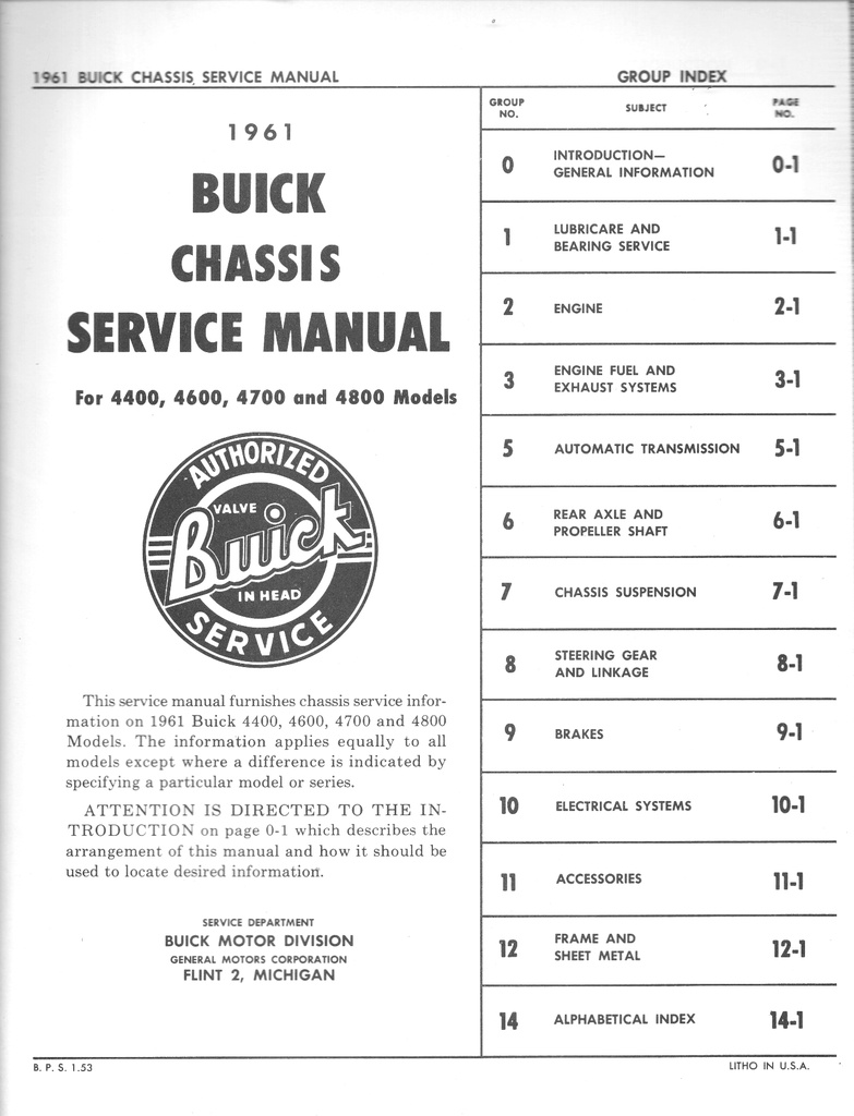 1961 Buick Factory Chassis Repair Maintenance Shop Service Manual