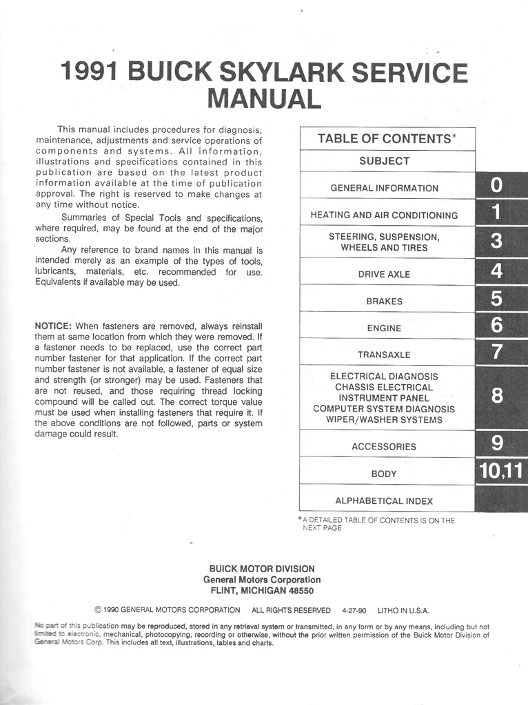 1991 Buick Skylark OEM Shop Service Repair Manual
