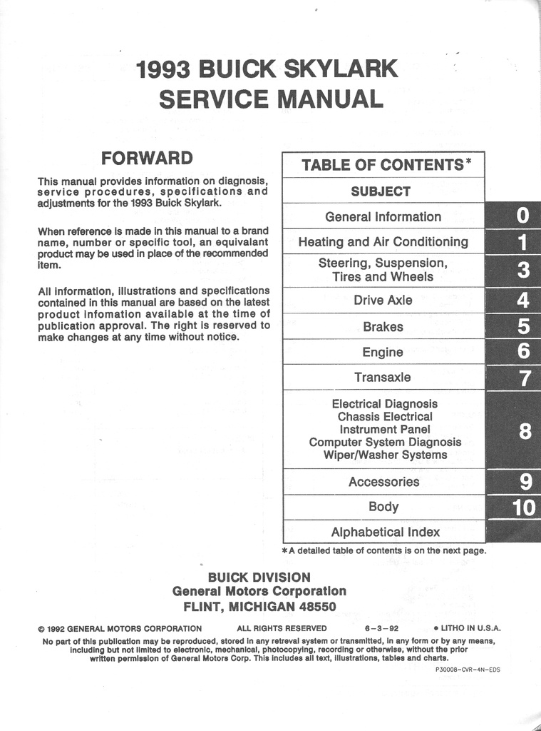 1993 Buick Skylark OEM Shop Service Repair Manual