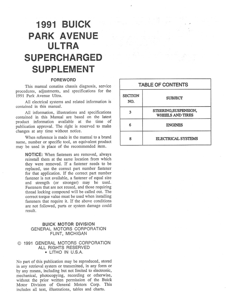 1991 Buick Park Avenue & Park Avenue Ultra OEM Shop Service Repair Manual Set