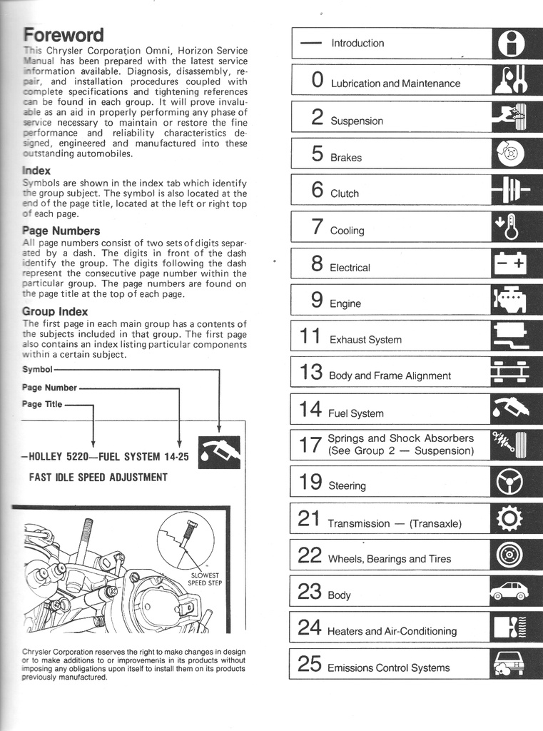 1978 Dodge/Plymouth Omni/Horizon Shop Maintenance Repair Service Manual
