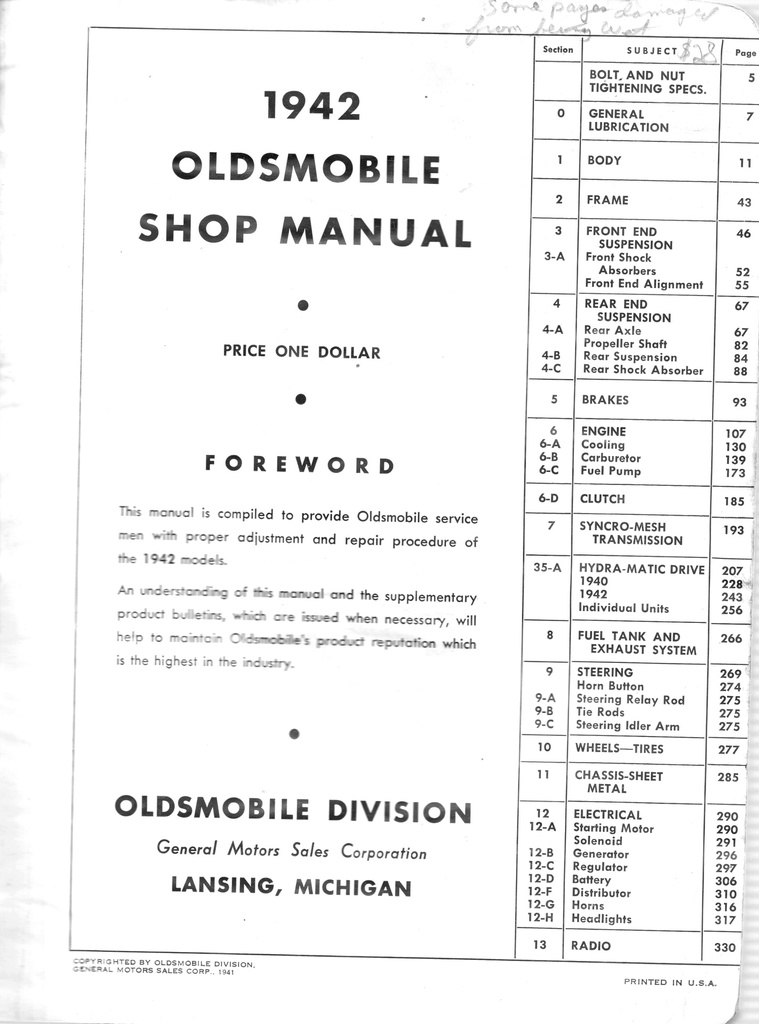 1942-1946 Oldsmobile 6 and 8 Full Line Factory OEM Shop Service Repair Manual