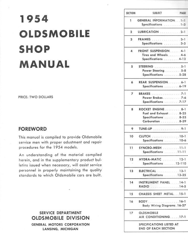 1954 Oldsmobile 88 98 Full Line Factory OEM Shop Service Repair Manual
