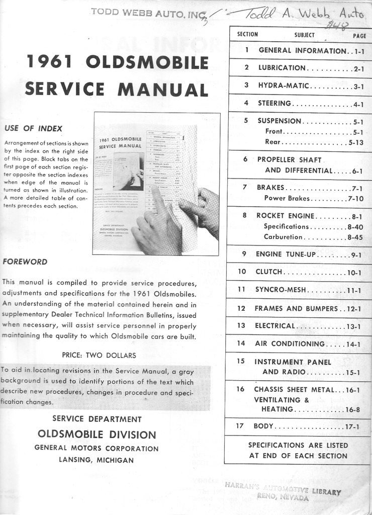 1961 Oldsmobile 88 Super 88 98 Factory OEM Shop Service Repair Manual