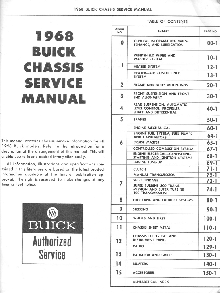 1968 Buick Factory Repair Maintenance Shop Chassis Service Manual Wildcat Skylark GS350 GS400 Special Riviera LeSabre Electra