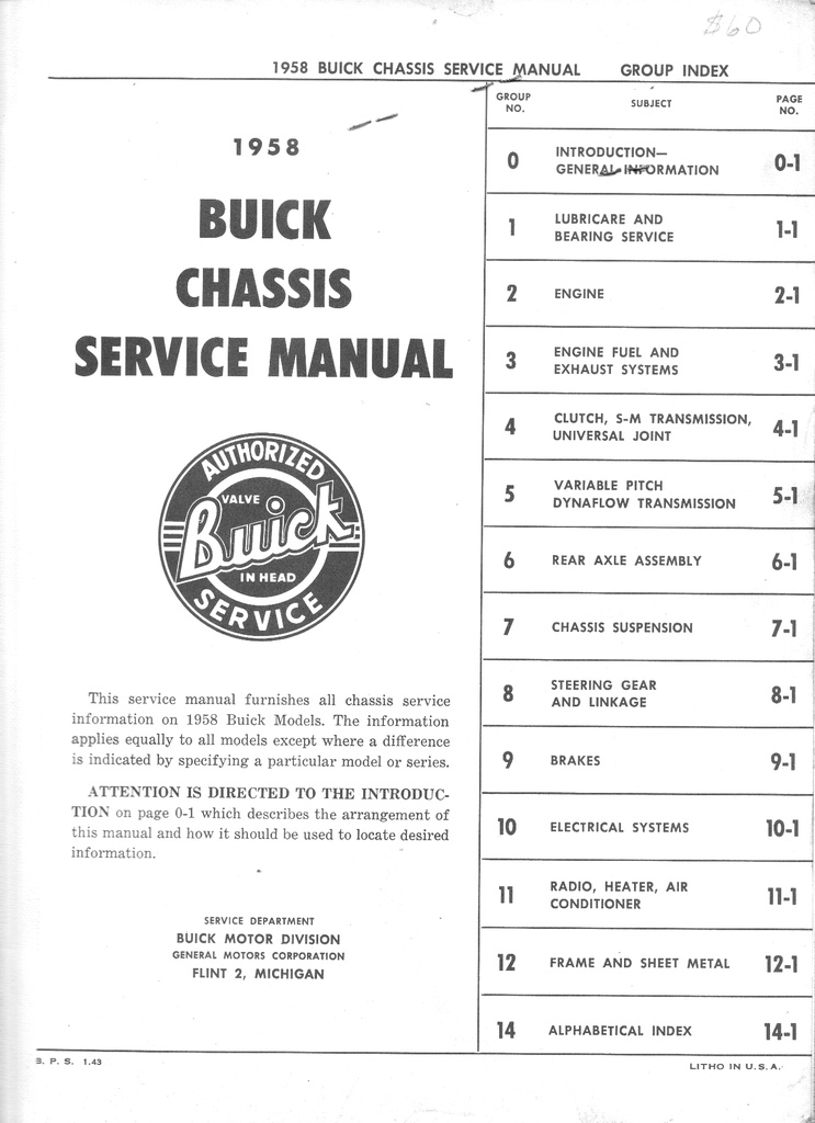 1958 Buick Factory Repair Maintenance Shop Chassis Service Manual Roadmaster Century Super Limited Special