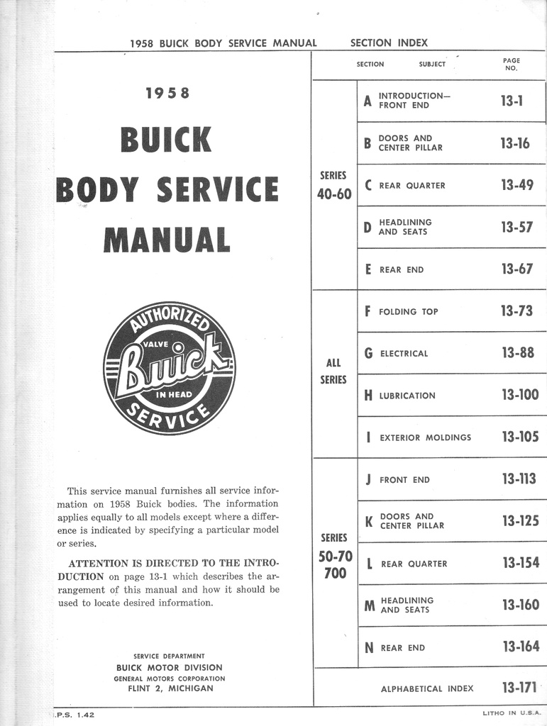 1958 Buick Factory Repair Maintenance Shop Body Service Manual Roadmaster Century Super Limited Special