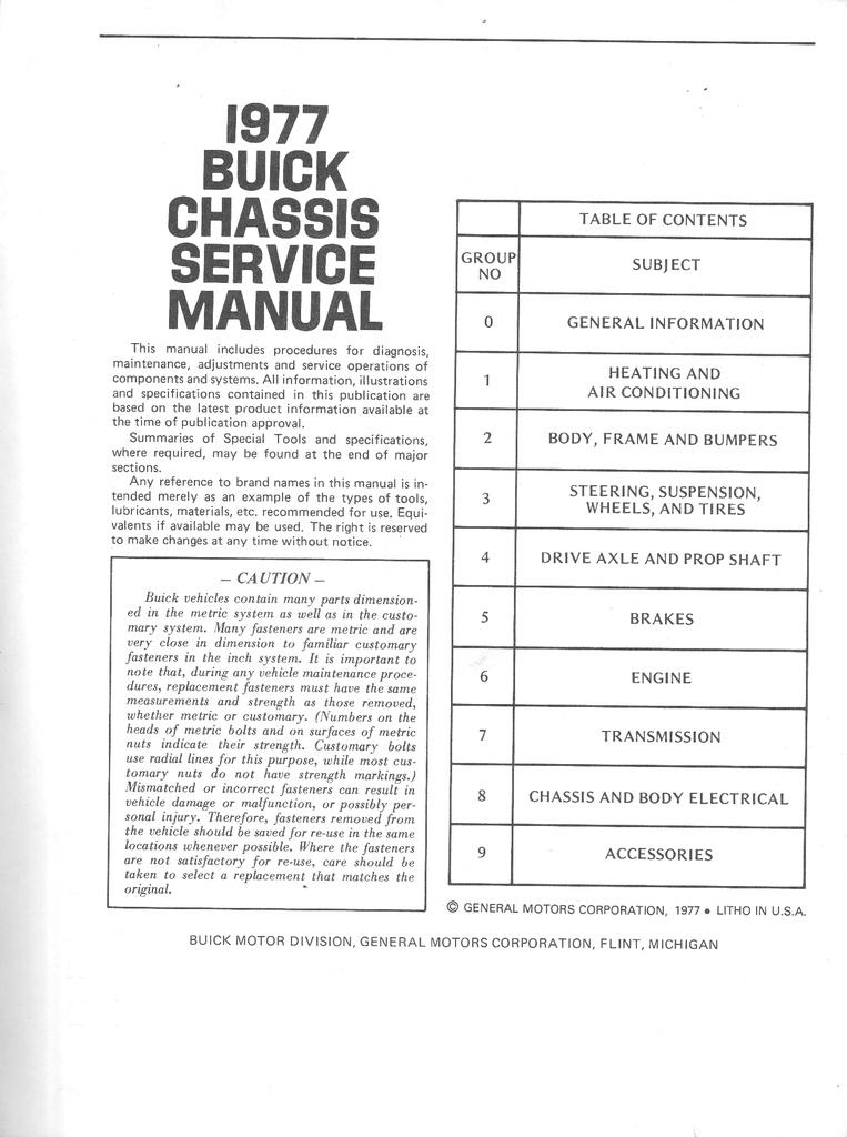 1977 Buick Factory Repair Maintenance Shop Chassis Service Manual All Series Regal Riviera Skyhawk Skylark Century LeSabre Electra