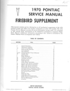 1970 Pontiac Firebird Factory Repair Shop Chassis Service Manual Supplement