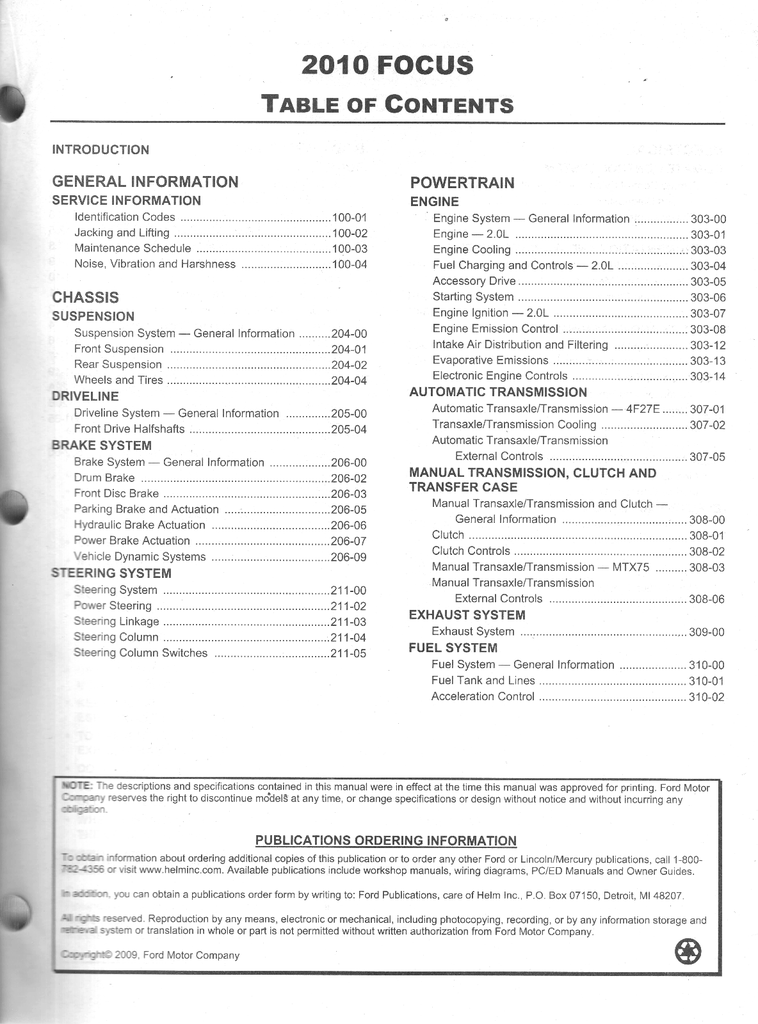 2010 Ford Focus Original OEM Factory Shop Service Repair Workshop Manual