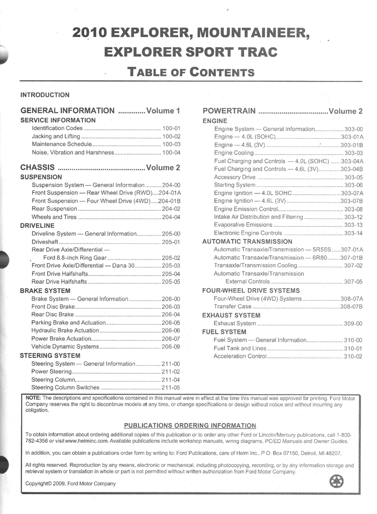 2010 Ford Explorer, Sport Trac and Mercury Mountaineer Original OEM Factory Shop Service Workshop Manual Set