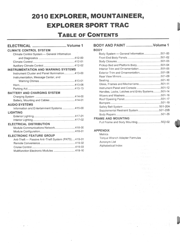 2010 Ford Explorer, Sport Trac and Mercury Mountaineer Original OEM Factory Shop Service Workshop Manual Set