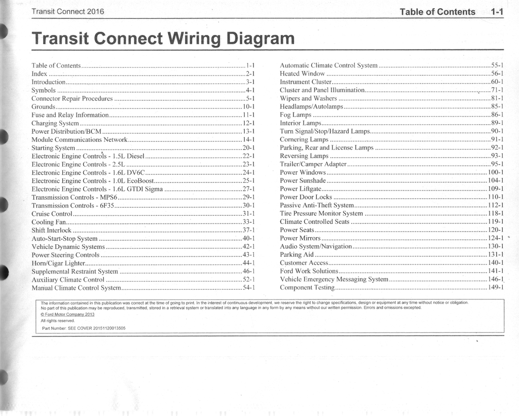 2016 Ford Transit Connect Electrical Wiring Diagrams Shop Service Repair Manual