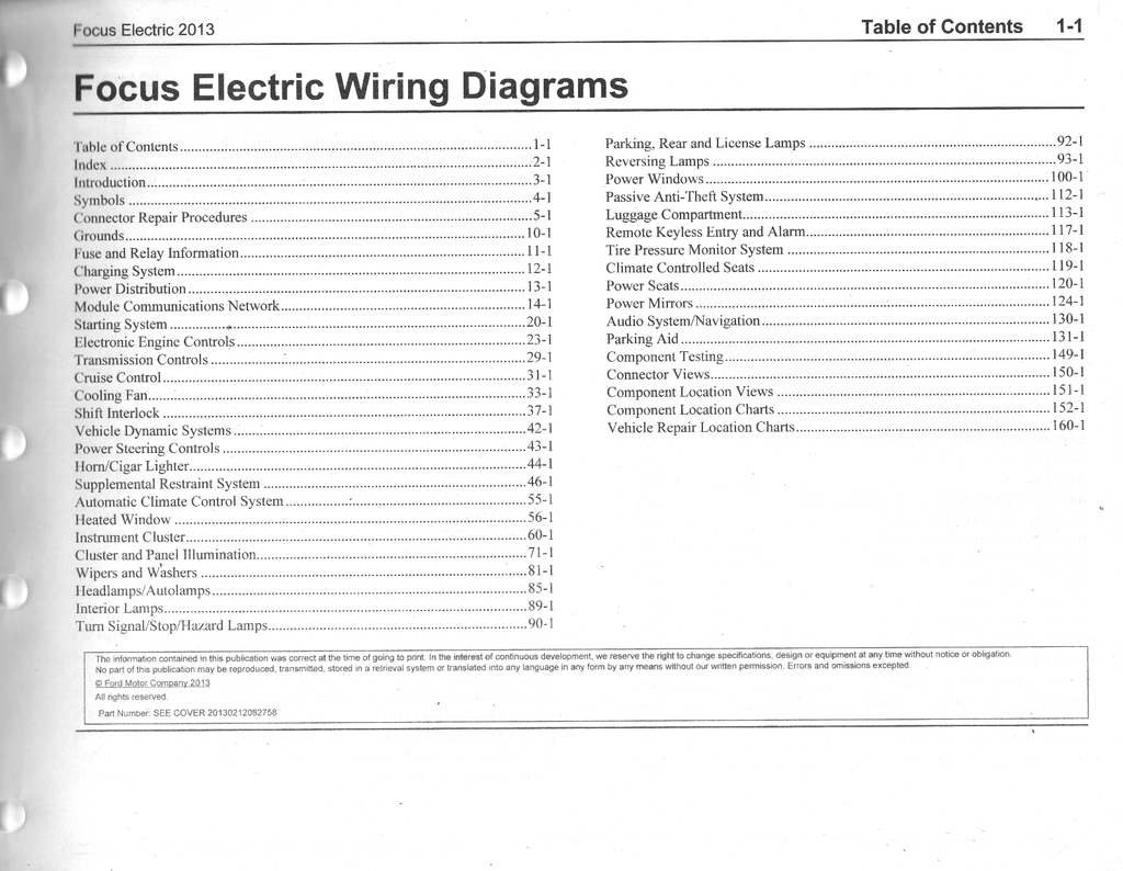 2013 Ford Focus Electric Electrical Wiring Diagrams Shop Service Repair Manual