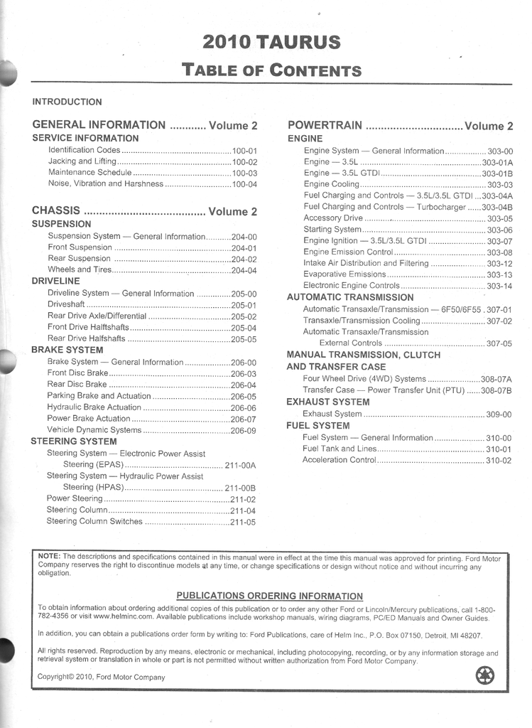 2010 Ford Taurus Original OEM Factory Shop Service Workshop Manual Set