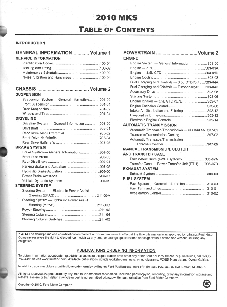 2010 Ford Lincoln MKS Original OEM Factory Shop Service Workshop Manual Set