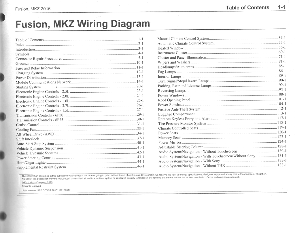 2016 Ford Fusion and Lincoln MKZ Electrical Wiring Diagrams Manual