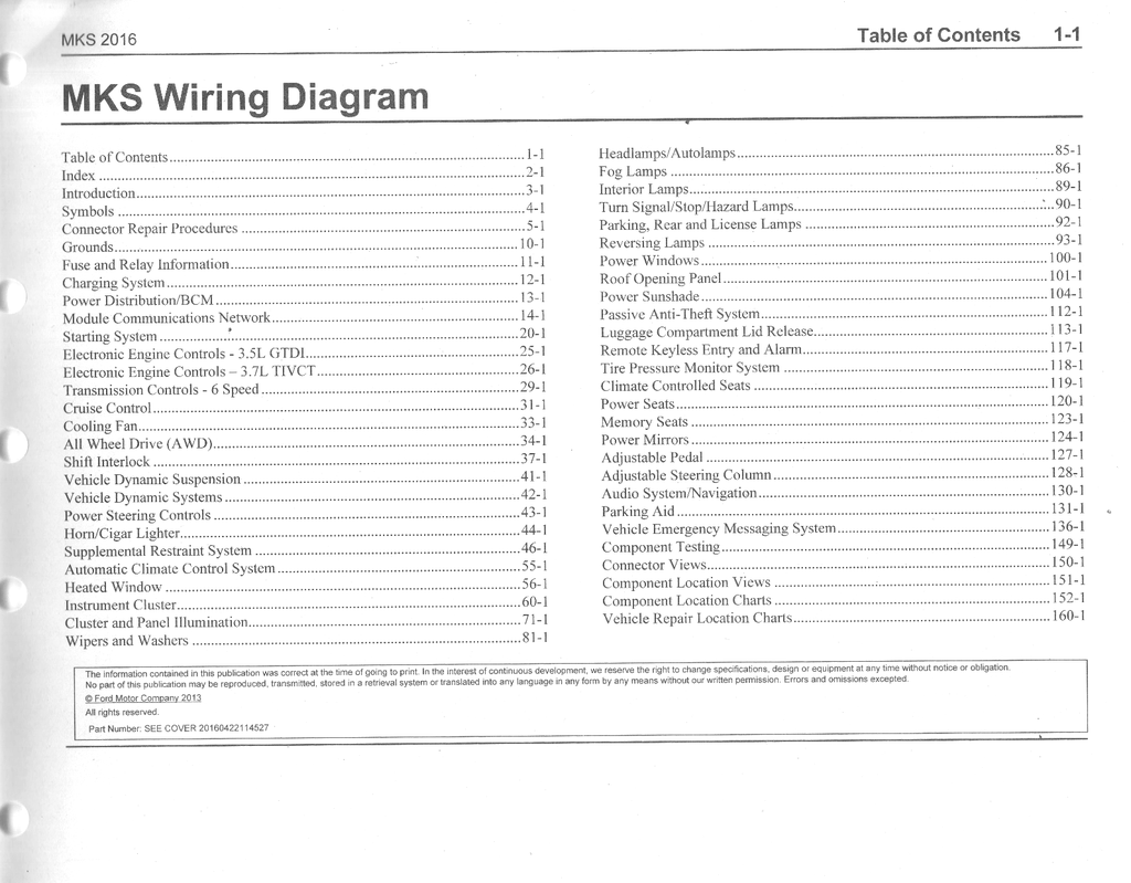 2016 Ford Lincoln MKS Electrical Wiring Diagrams Manual