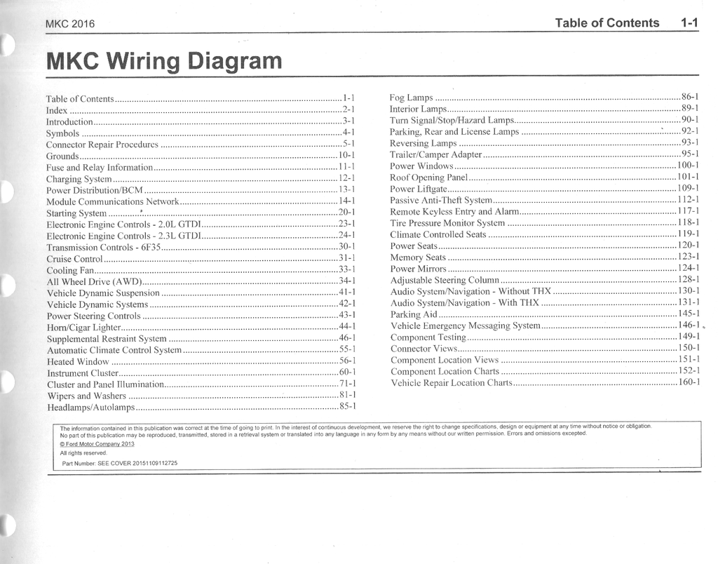 2016 Ford Lincoln MKC Electrical Wiring Diagrams Manual
