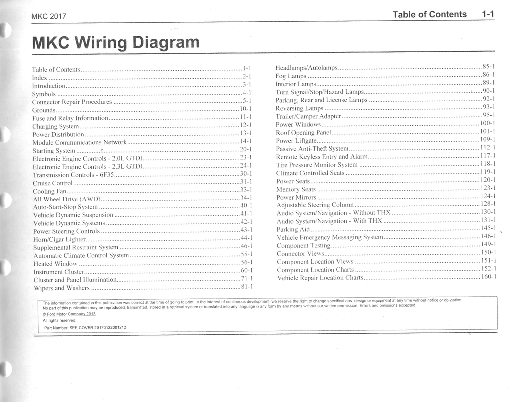2017 Ford Lincoln MKC Electrical Wiring Diagrams Manual