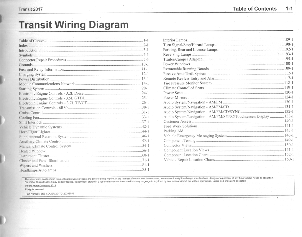 2017 Ford Transit Electrical Wiring Diagrams Manual
