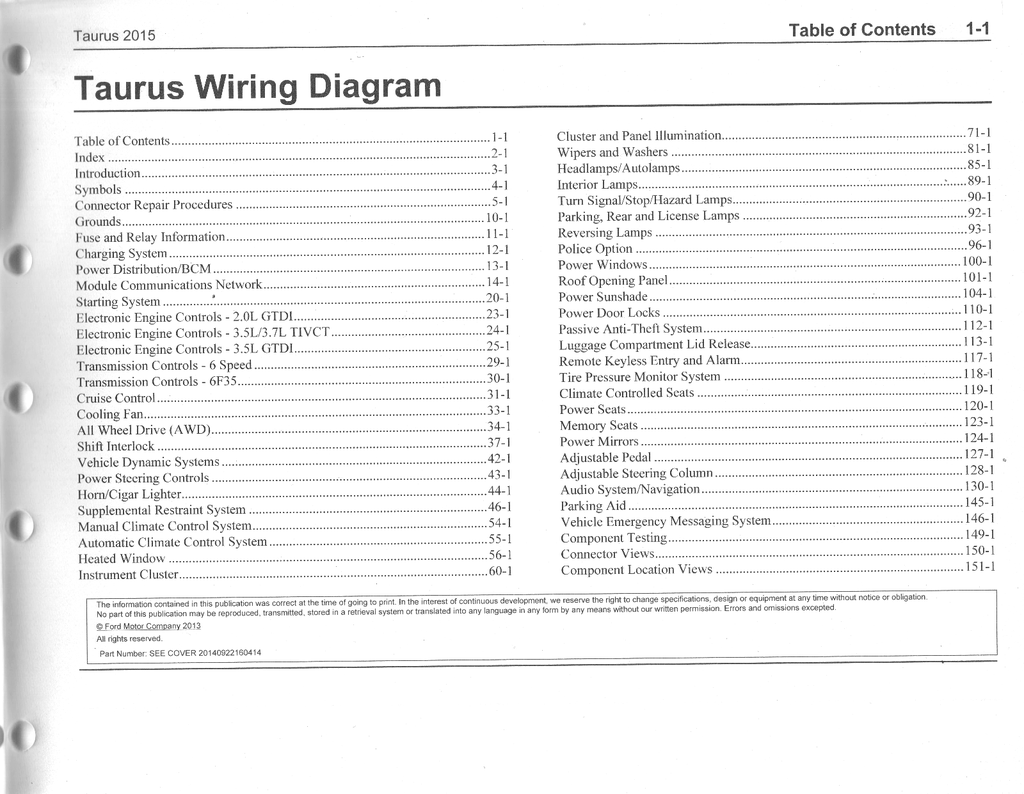 2015 Ford Taurus Electrical Wiring Diagrams Manual