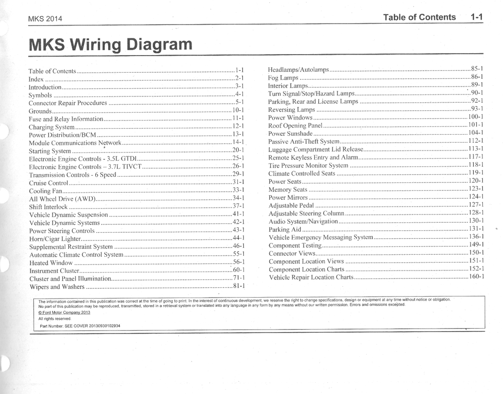 2014 Ford Lincoln MKS Electrical Wiring Diagrams Manual