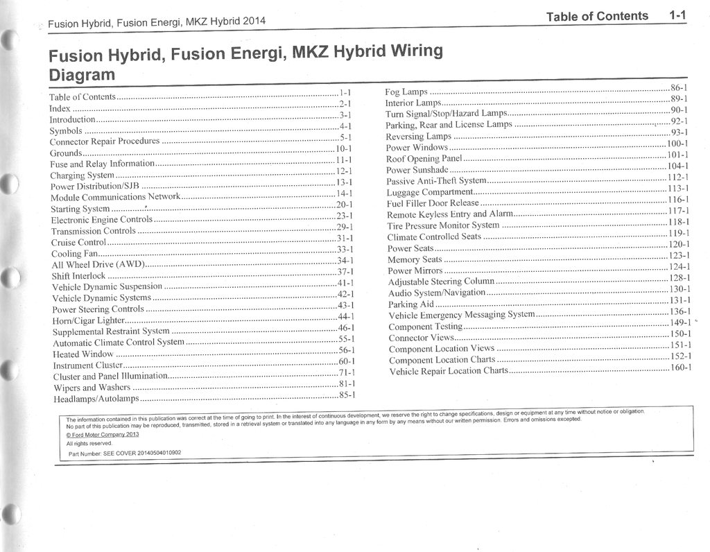 2014 Ford Fusion Hybrid, Fusion Energi, Lincoln MKZ Hybrid Electrical Wiring Diagrams Manual