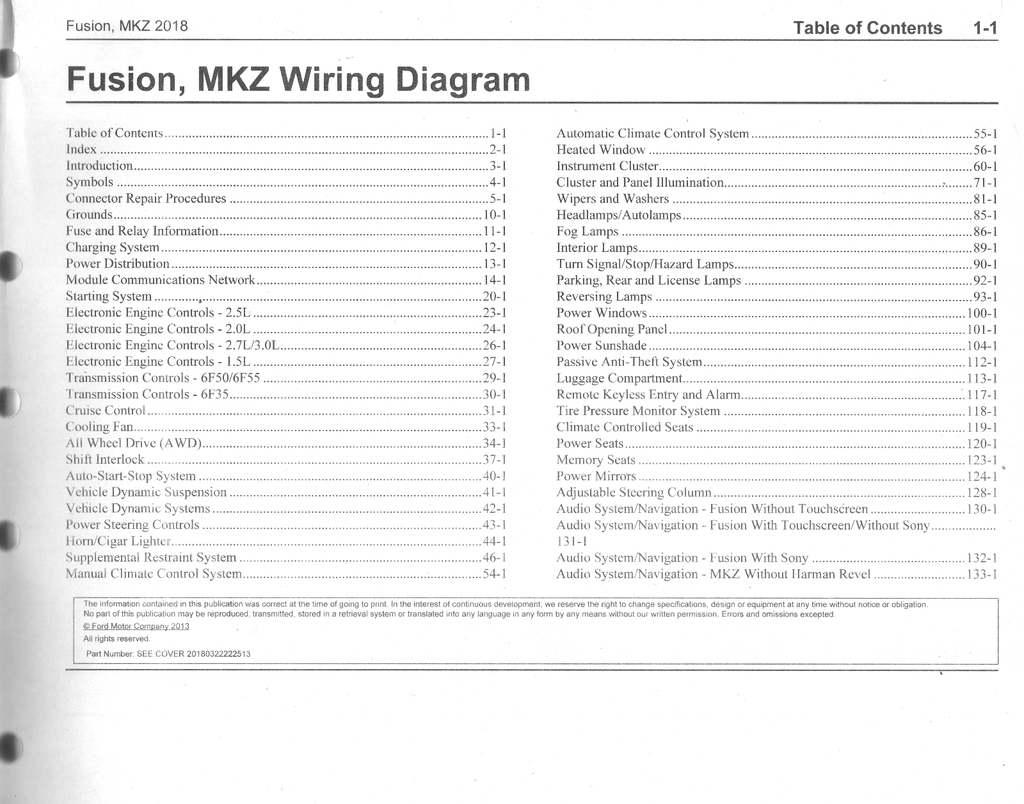 2018 Ford Fusion, Lincoln MKZ Electrical Wiring Diagrams Manual