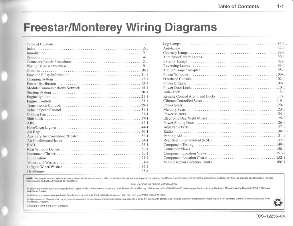 2004 Ford Freestar, Mercury Monterey Electrical Wiring Diagrams Manual