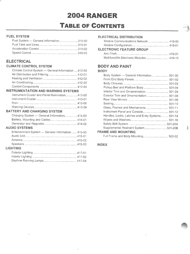 2004 Ford Ranger Workshop Service Manual
