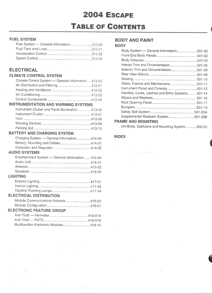 2004 Ford Escape Workshop Service Manual
