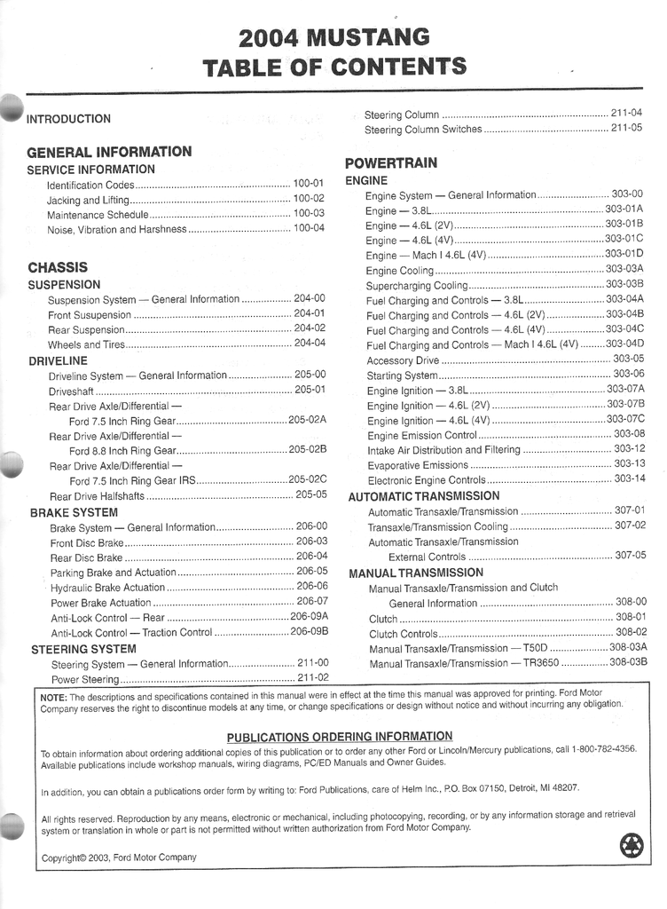 2004 Ford Mustang Workshop Service Manual