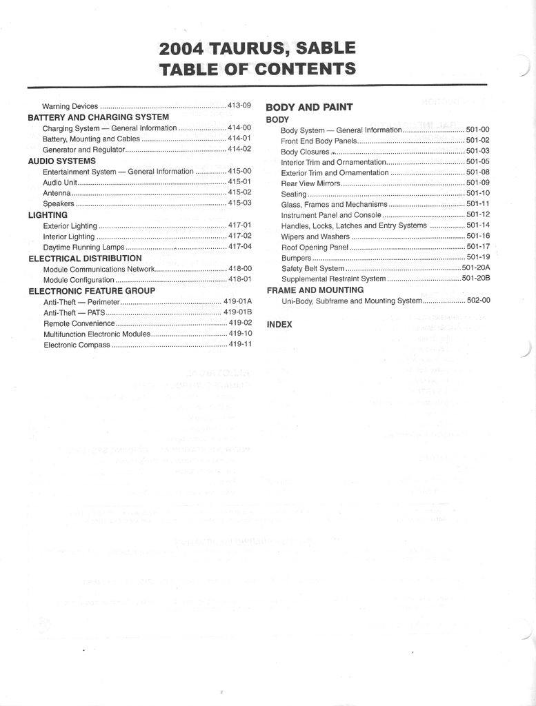 2004 Ford Taurus Mercury Sable Workshop Service Manual