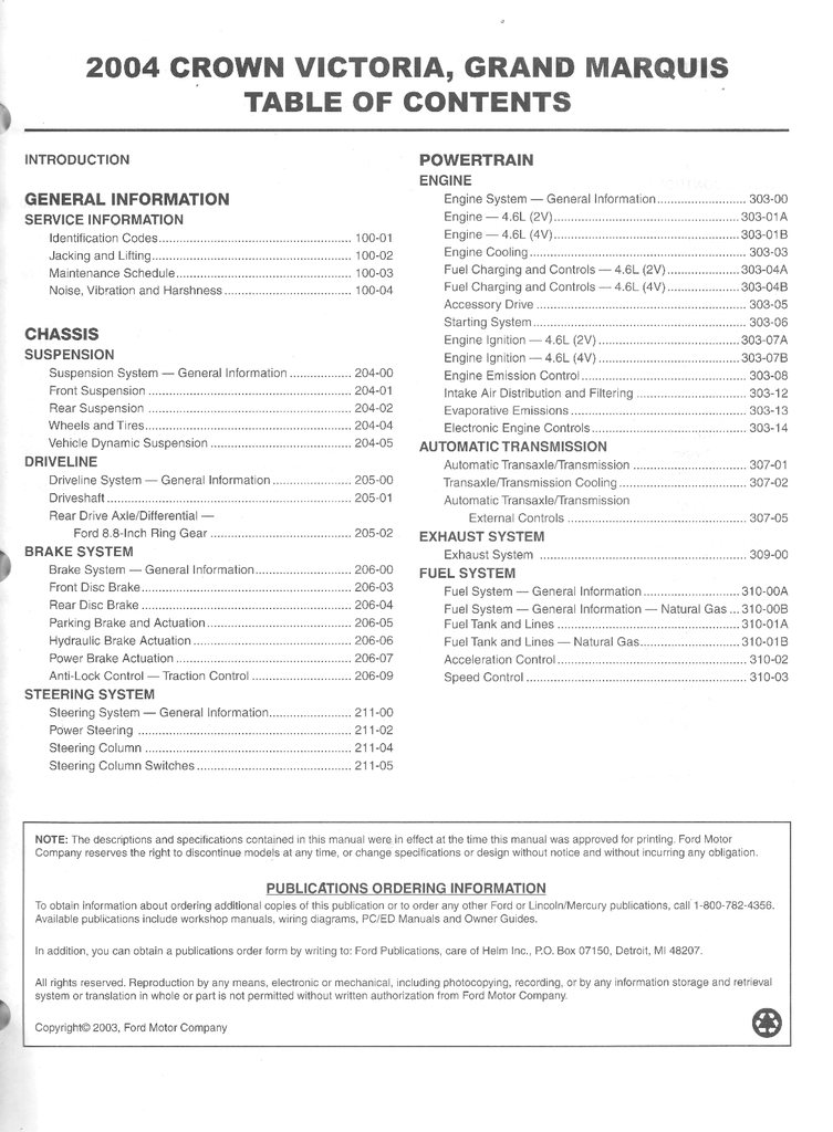2004 Ford Crown Victoria Mercury Grand Marquis Workshop Service Manual