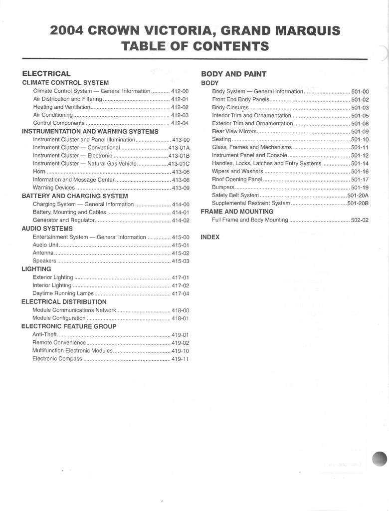 2004 Ford Crown Victoria Mercury Grand Marquis Workshop Service Manual