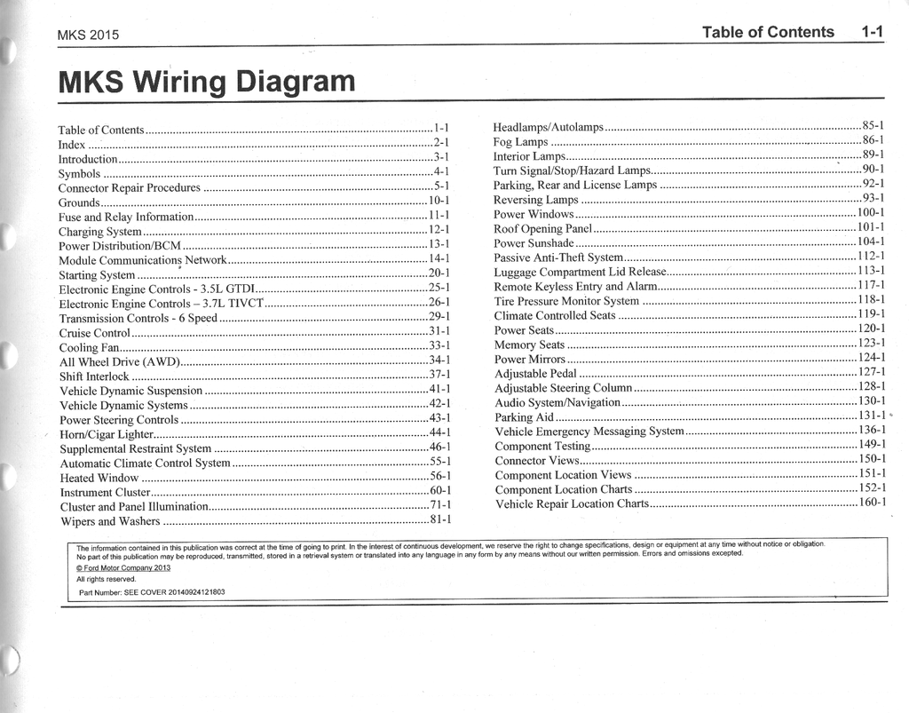 2015 Ford Lincoln MKS Electrical Wiring Diagrams Manual