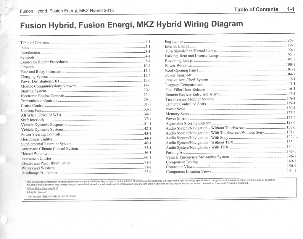 2015 Ford Fusion Hybrid, Fusion Energi & Lincoln MKZ Hybrid Electrical Wiring Diagrams Manual