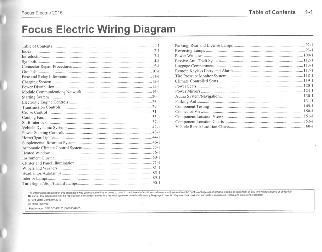 2015 Ford Focus Electric Electrical Wiring Diagrams Manual
