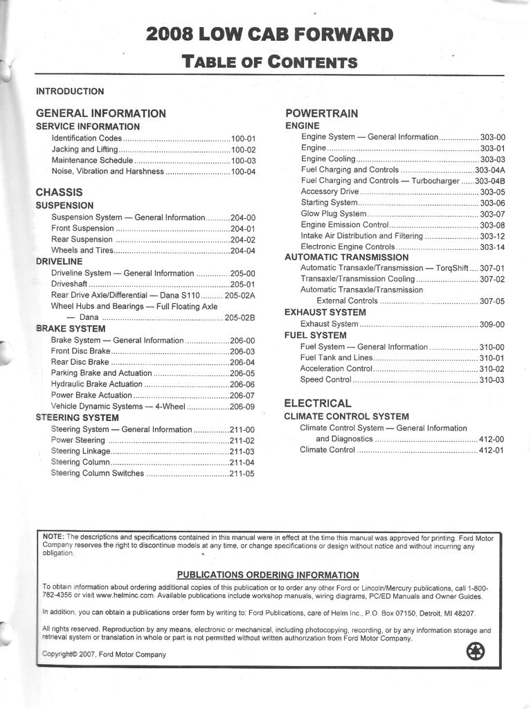 2008 Ford Low Cab Forward Workshop Service Manual