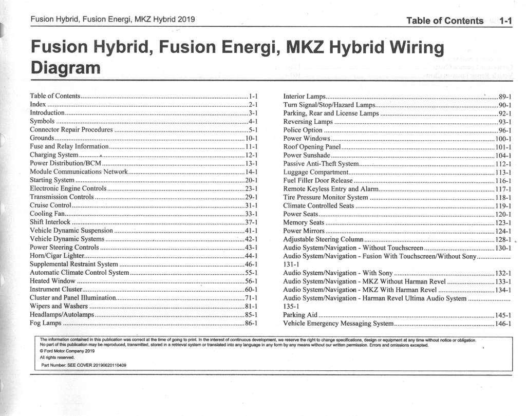 2019 Ford Fusion Hybrid, Fusion Energi, Lincoln MKZ Hybrid Electrical Wiring Diagrams Manual