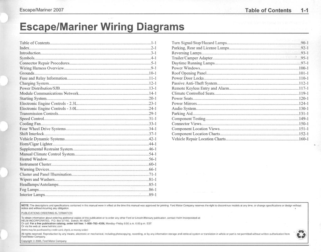 2007 Ford Escape, Mercury Mariner Electrical Wiring Diagrams Manual