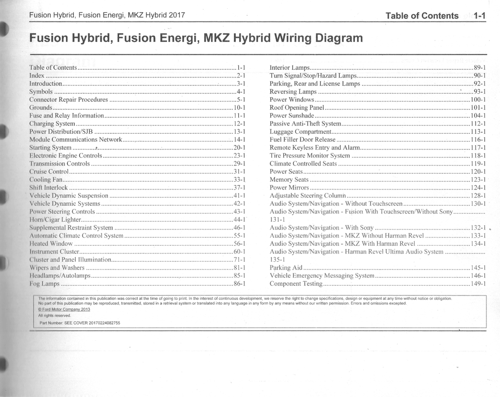 2017 Ford Fusion Hybrid, Fusion Energi, Lincoln MKZ Hybrid Electrical Wiring Diagrams Manual