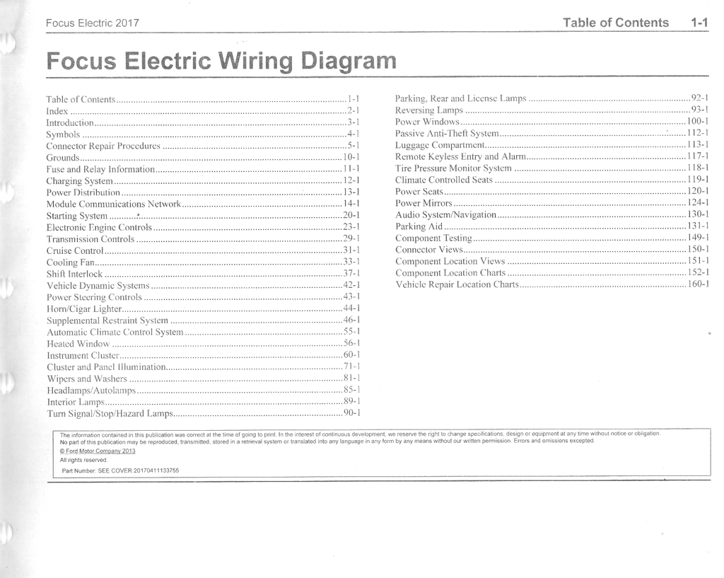 2017 Ford Focus Electric Electrical Wiring Diagrams Manual