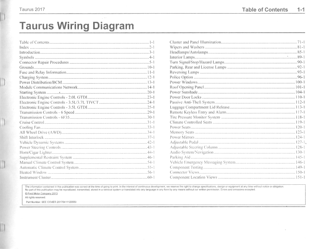 2017 Ford Taurus Electrical Wiring Diagrams Manual