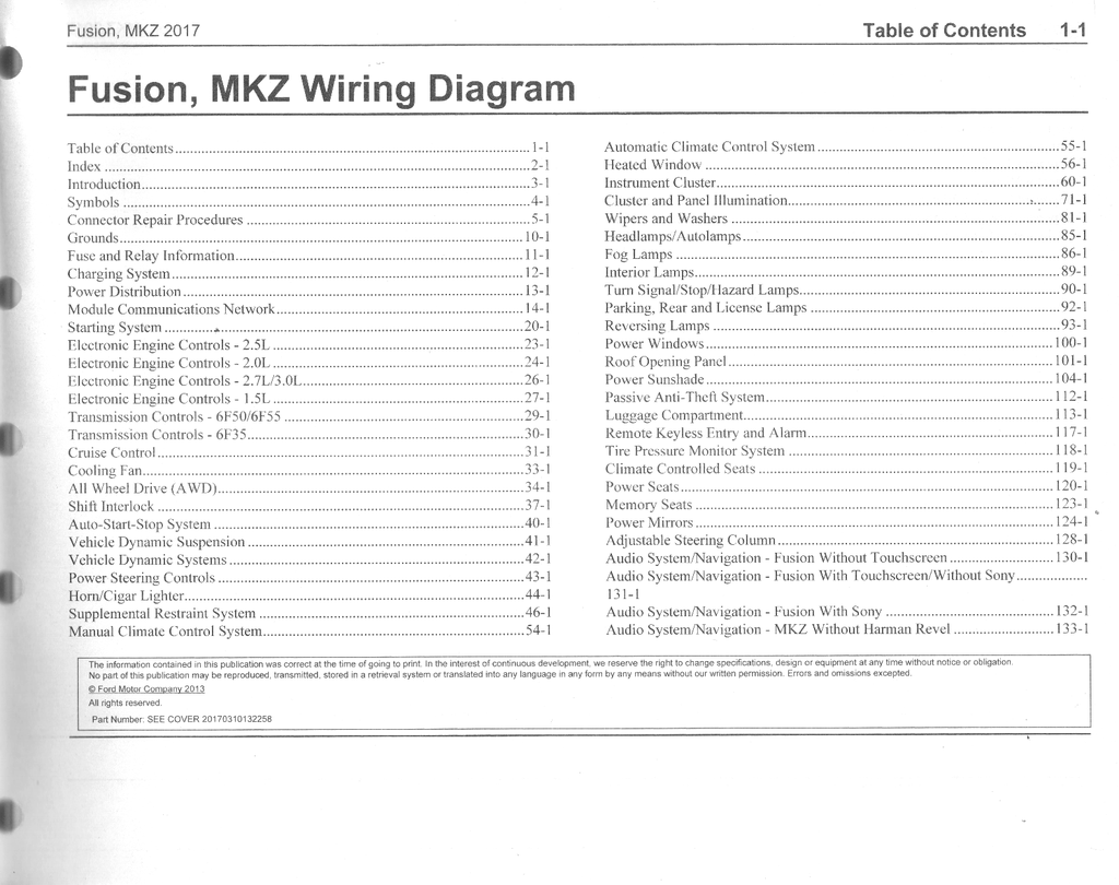 2017 Ford Fusion, Lincoln MKZ Electrical Wiring Diagrams Manual