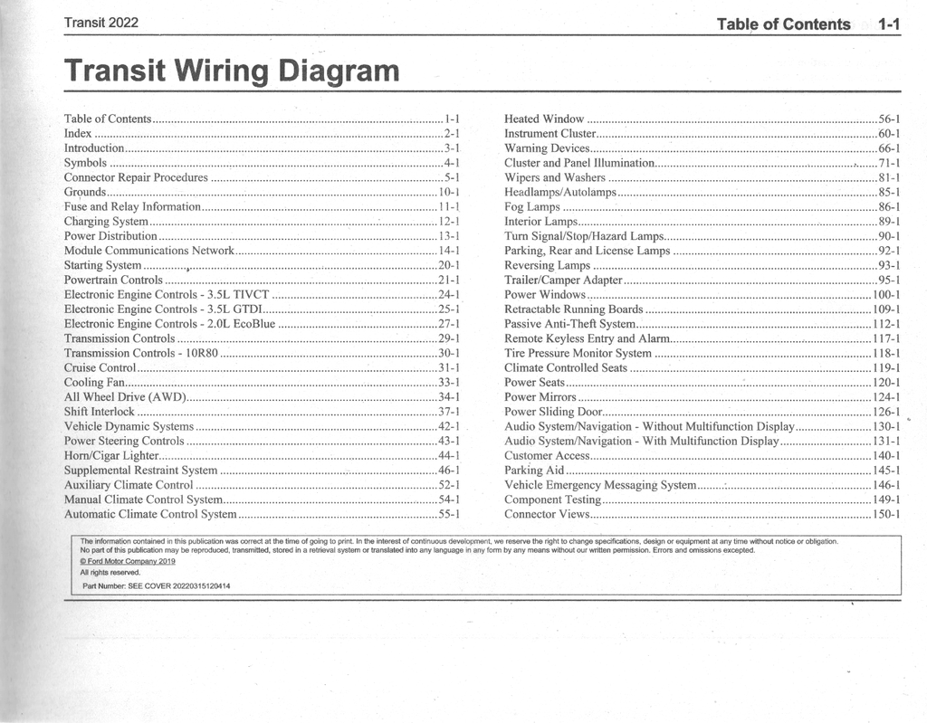2022 Ford Transit Electrical Wiring Diagrams Manual
