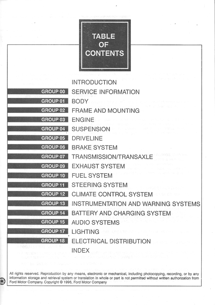 1997 Ford Crown Victoria, Mercury Grand Marquis Factory Service Manual